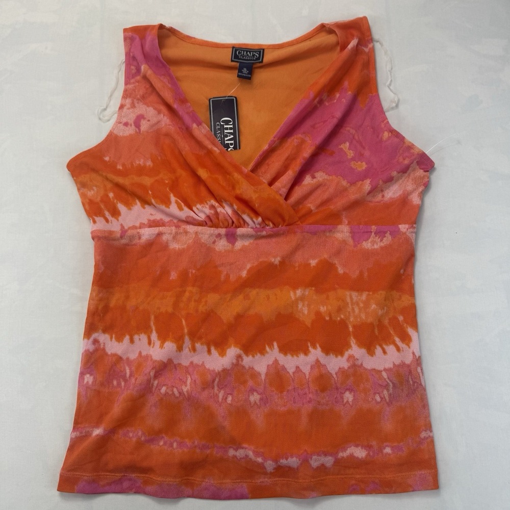 Chaps Classics Women's XL Orange Pink Abstract Sleeveless V Neck Top NWT
